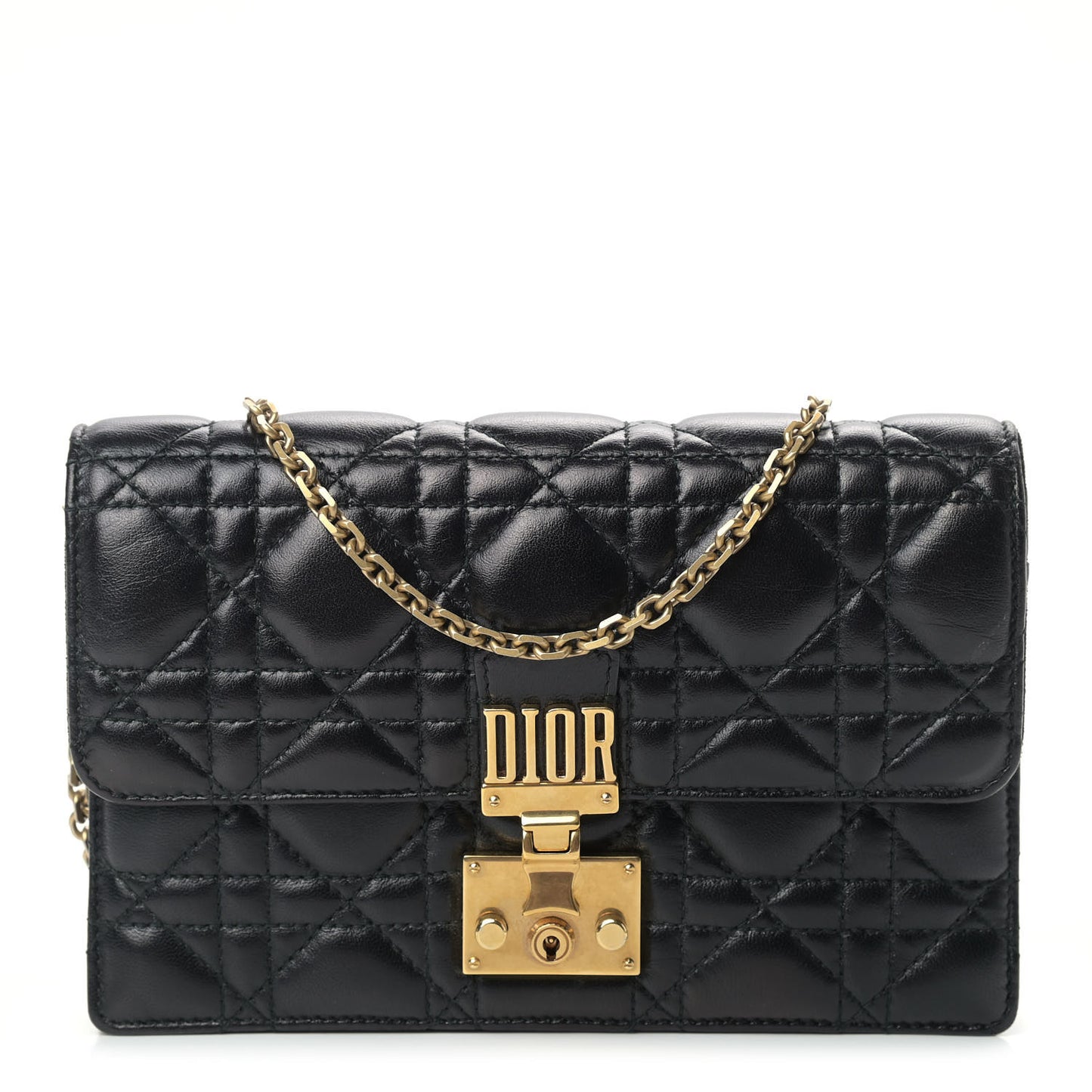 Lambskin Cannage Dioraddict Wallet on Chain Clutch Black