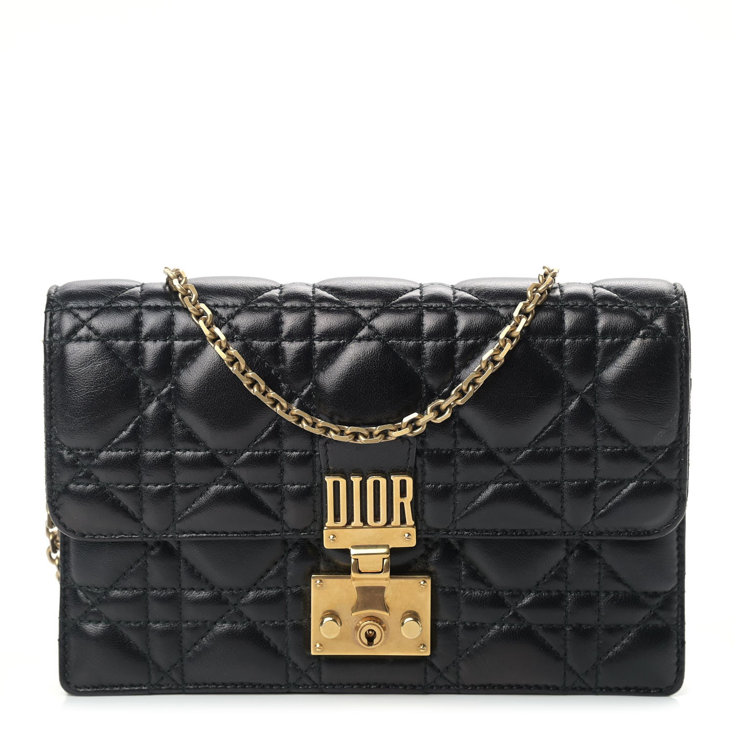 Christian Dior Lambskin Cannage Dioraddict Wallet on Chain Clutch Black 1 of 8