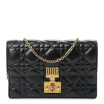 Christian Dior Lambskin Cannage Dioraddict Wallet on Chain Clutch Black 1 of 8