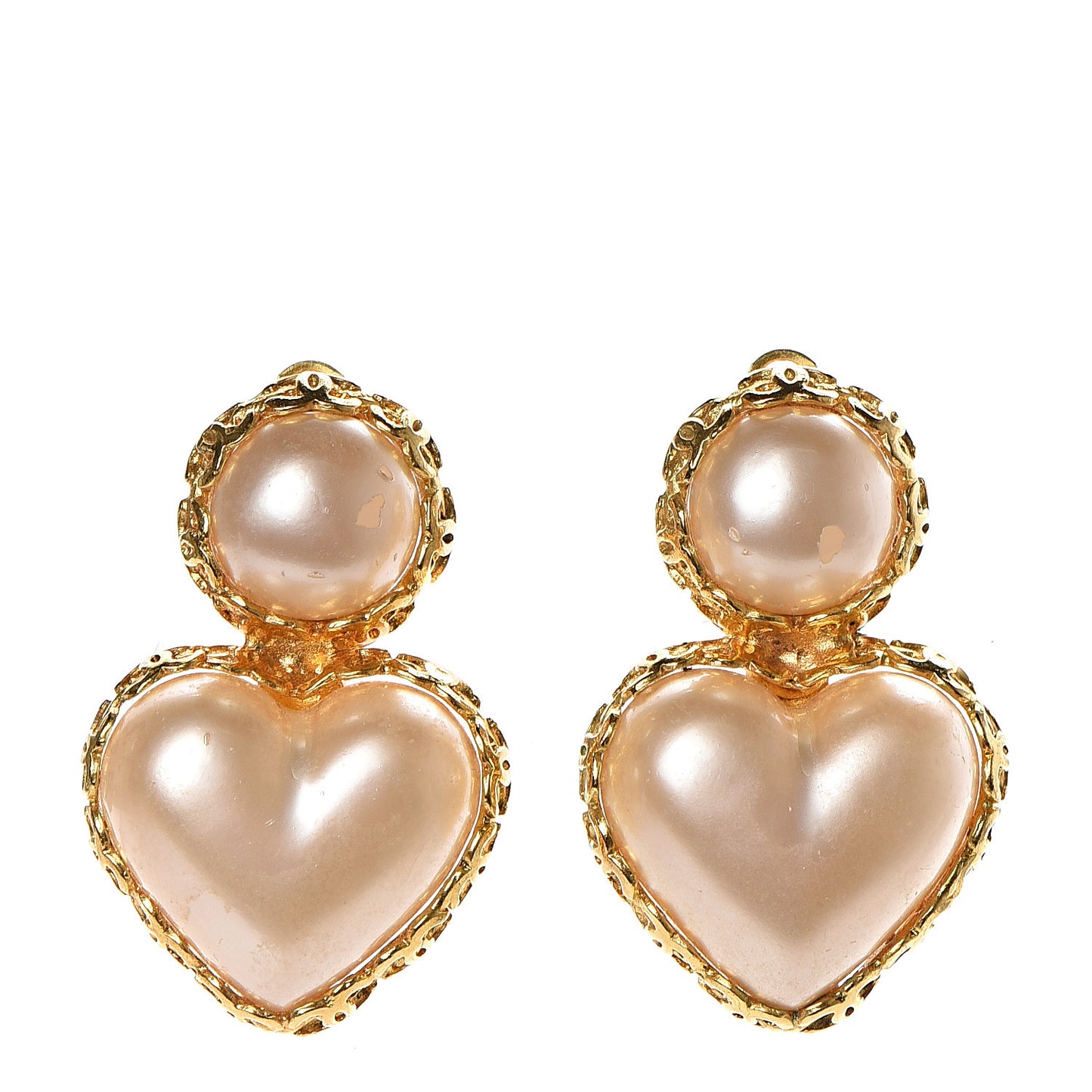 Pearl Heart Clip On Earrings Gold