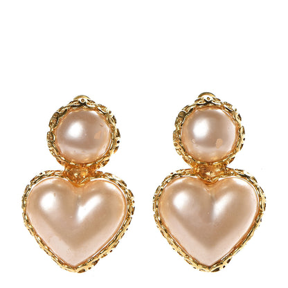 Chanel Pearl Heart Clip On Earrings Gold 1 of 4