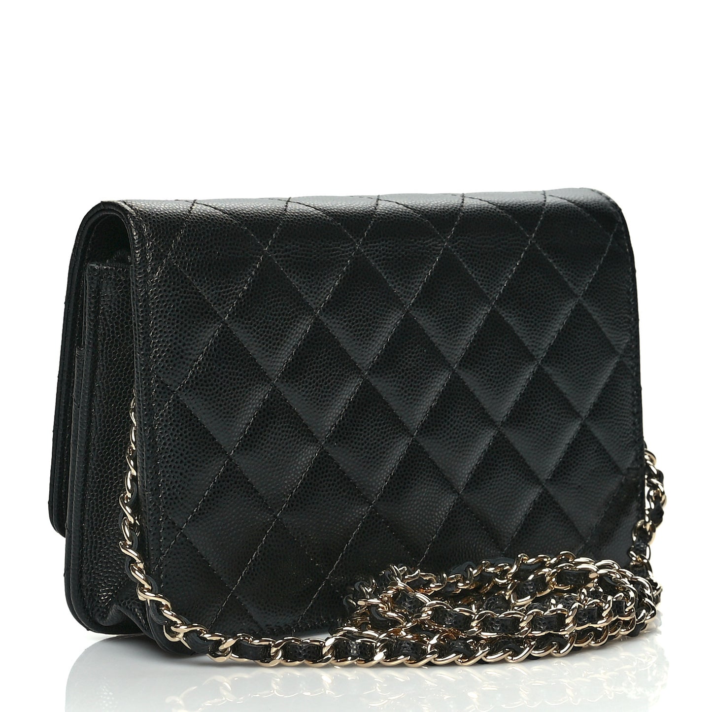 Caviar Quilted Crystal CC Wallet On Chain WOC Black