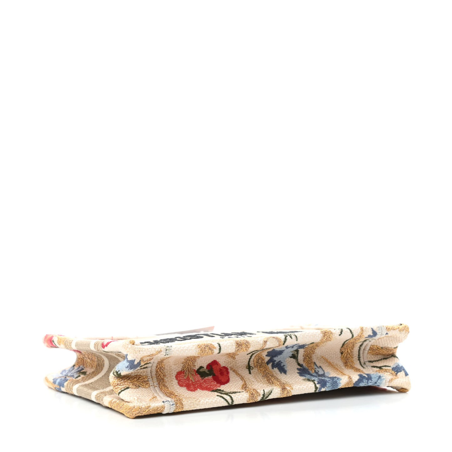 Canvas Embroidered Hibiscus Printed Mini Book Tote Beige Multicolor