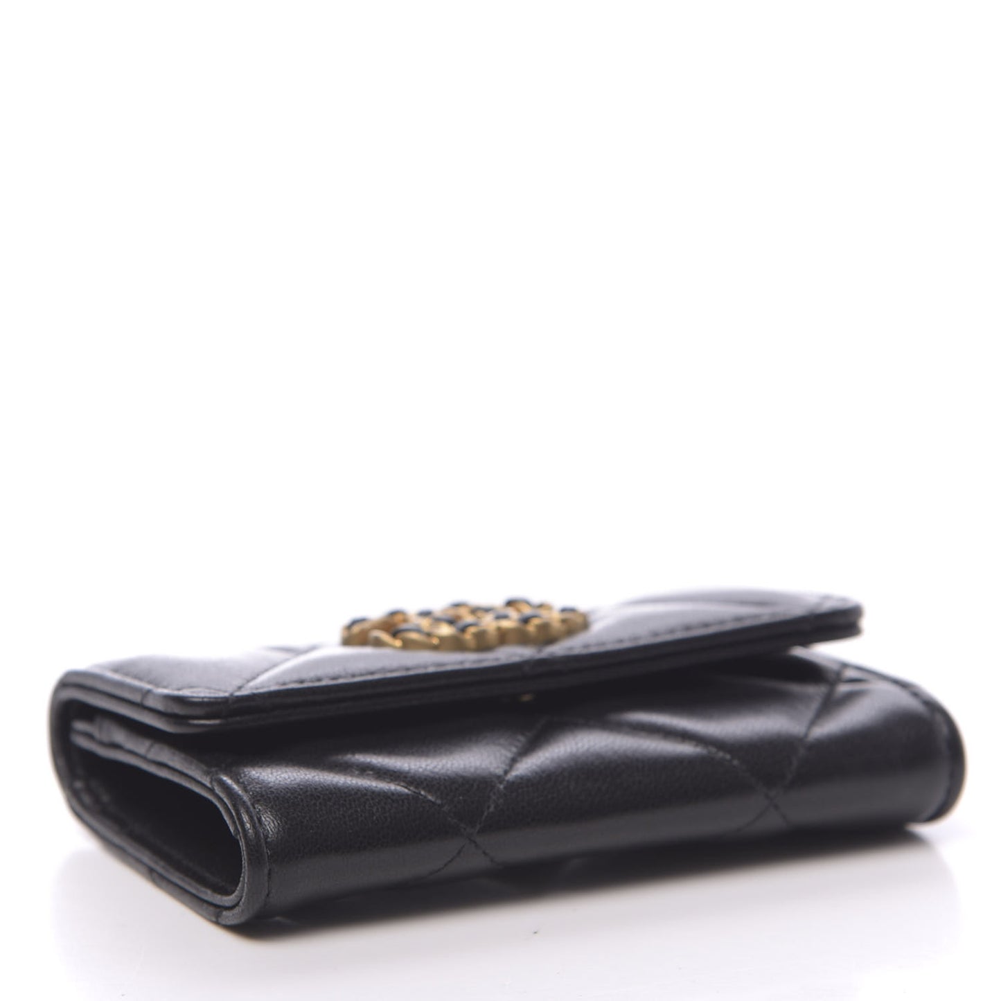 Shiny Goatskin Quilted 19 Flap Card Holder Black