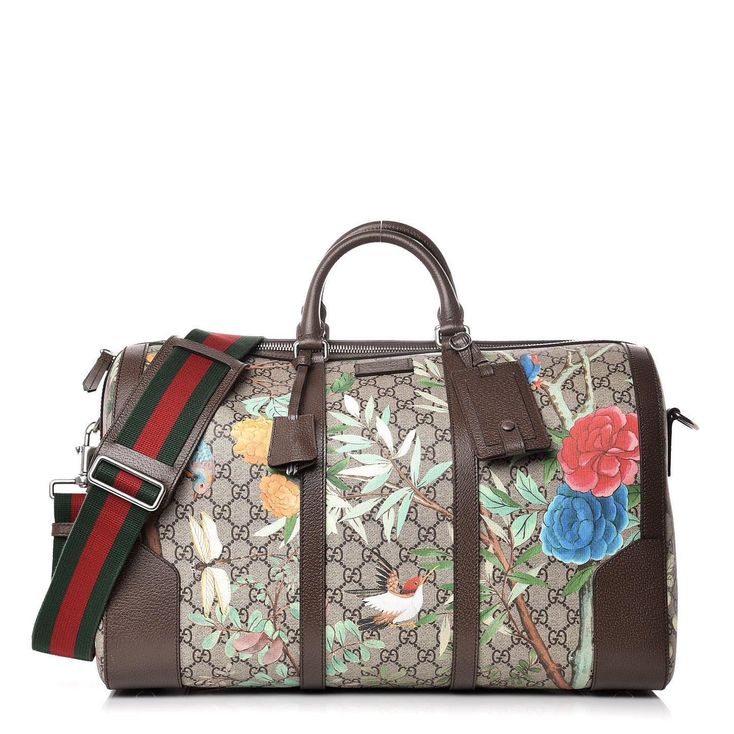 GG Supreme Monogram Tian Web Medium Duffle Beige Multicolor New Acero