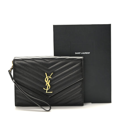 Saint Laurent Grain De Poudre Matelasse Chevron Monogram Envelope Clutch Black 8 of 8