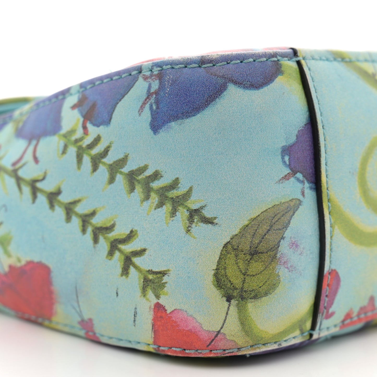 X UNSKILLED WORKER Calfskin Matelasse Flora Painted Small GG Marmont Shoulder Bag Cloudy Blue Multicolor