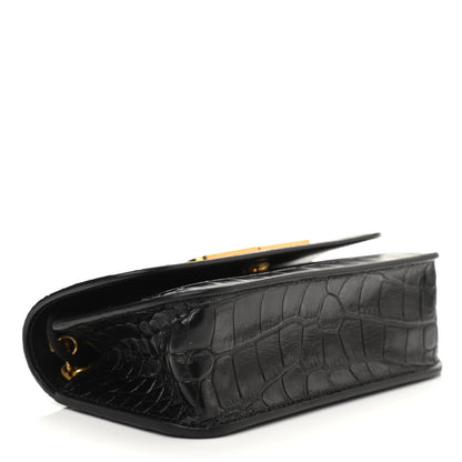 Balenciaga Extra Supple Calfskin Crocodile Embossed Gossip Wallet On Chain Black 4 of 13