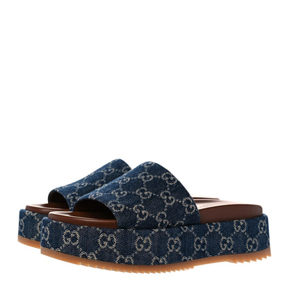Gucci New Denim GG Monogram Angelina Platform 55mm Slide Sandals 38.5 Blue Tea 3 of 9