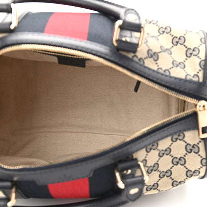 Gucci Monogram Selleria Calfskin Vintage Web Medium Boston Beige Blue 5 of 10