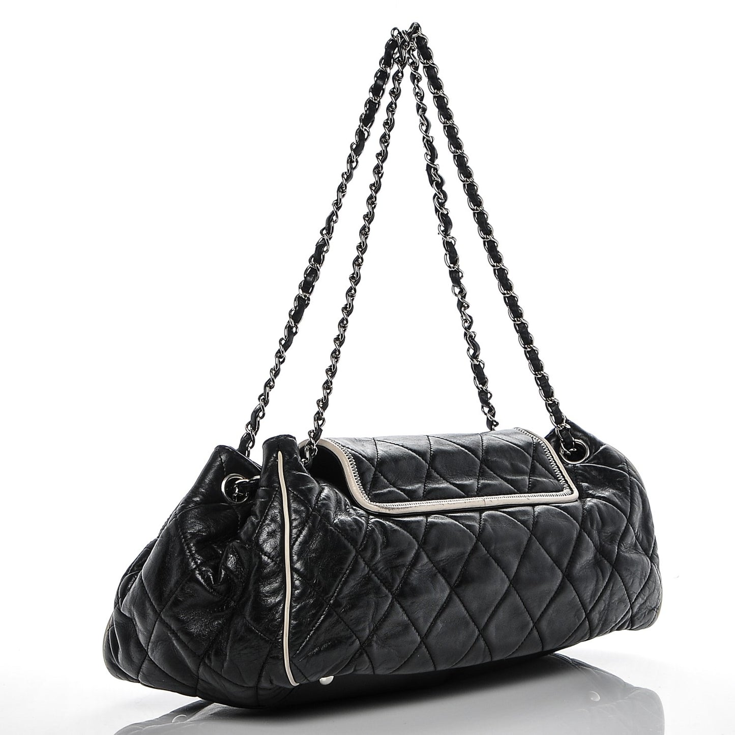 Lambskin Quilted East West Accordion Flap Black