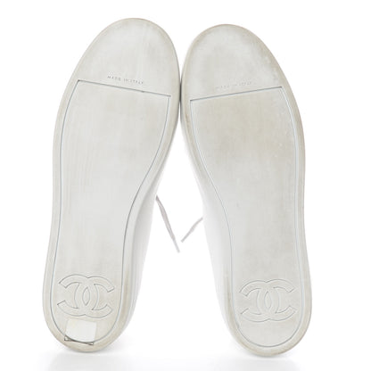 Chanel Calfskin Velvet Womens CC Sneakers 40.5 White Silver 7 of 13