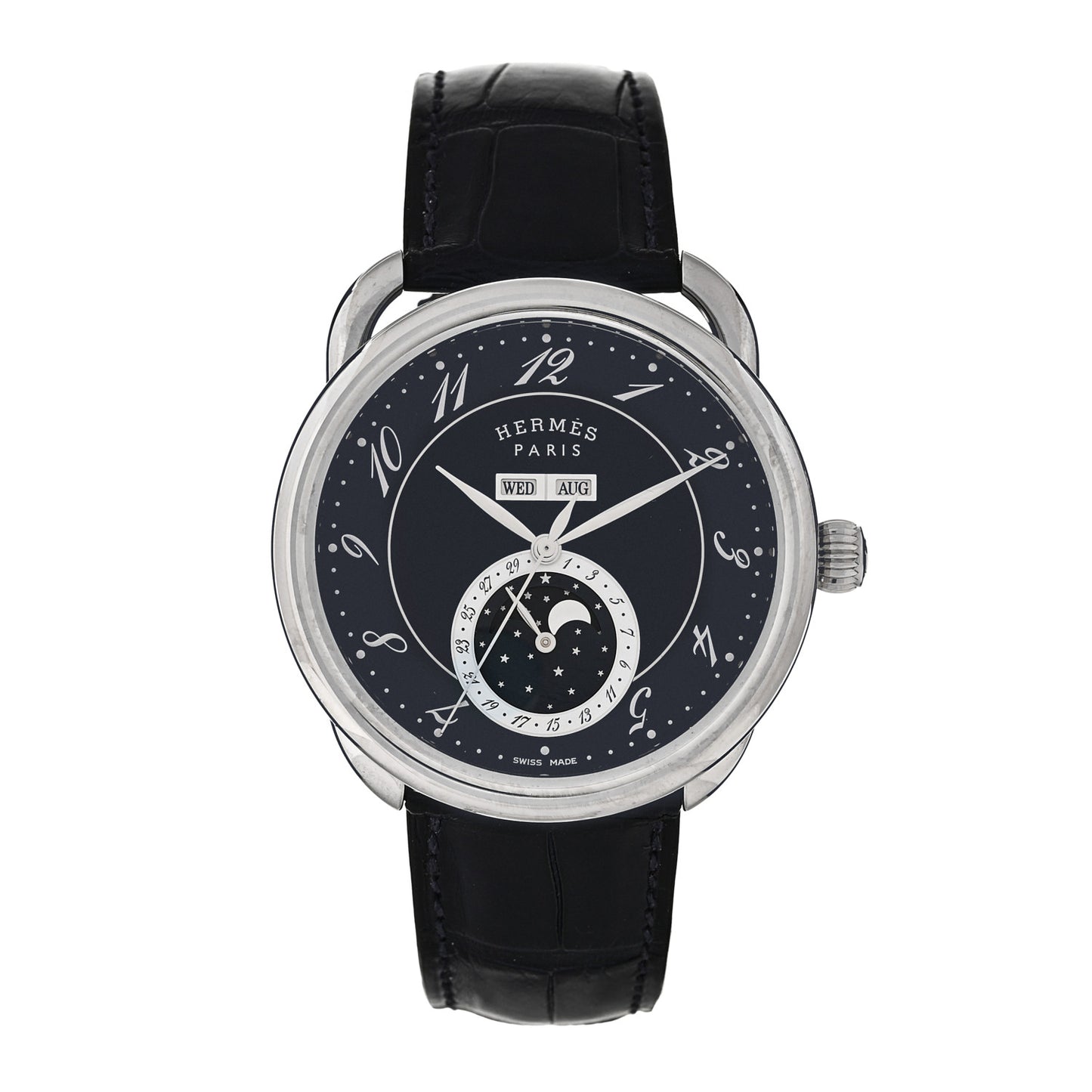 Stainless Steel Alligator 43mm Arceau Grande Lune Automatic Watch Bleu Abysse