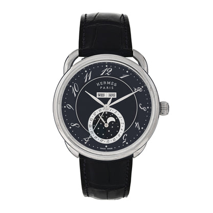 Hermes Stainless Steel Alligator 43mm Arceau Grande Lune Automatic Watch Bleu Abysse 1 of 5