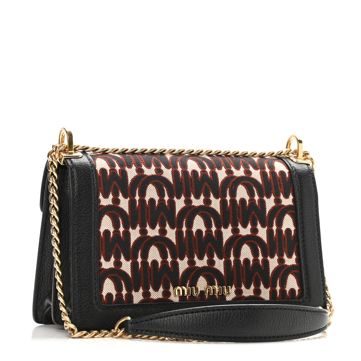 Miu Miu Jacquard Madras Confidential Logo Shoulder Bag Black 3 of 9