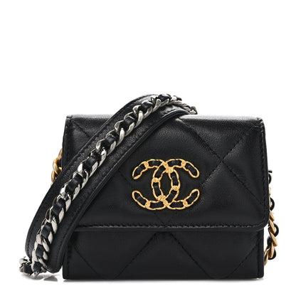 Chanel Lambskin Quilted Chanel 19 Flap Coin Purse With Chain Black 1 of 8