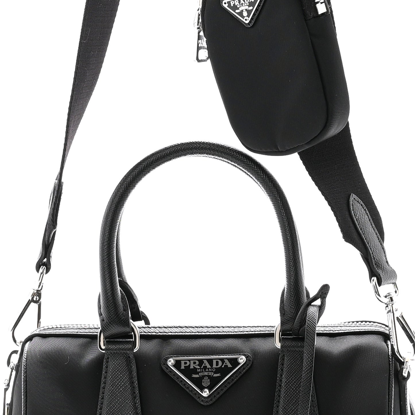 Nylon Saffiano Re-Edition 2005 Top Handle Crossbody Bag Black