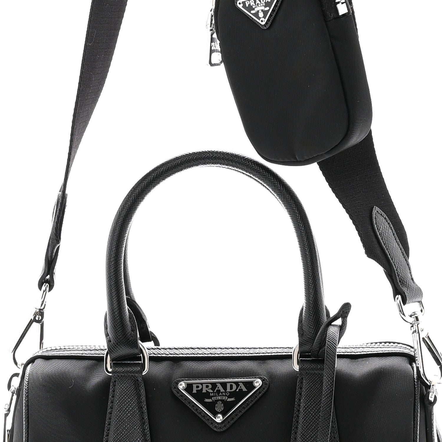 Prada Nylon Saffiano Re-Edition 2005 Top Handle Crossbody Bag Black 7 of 9