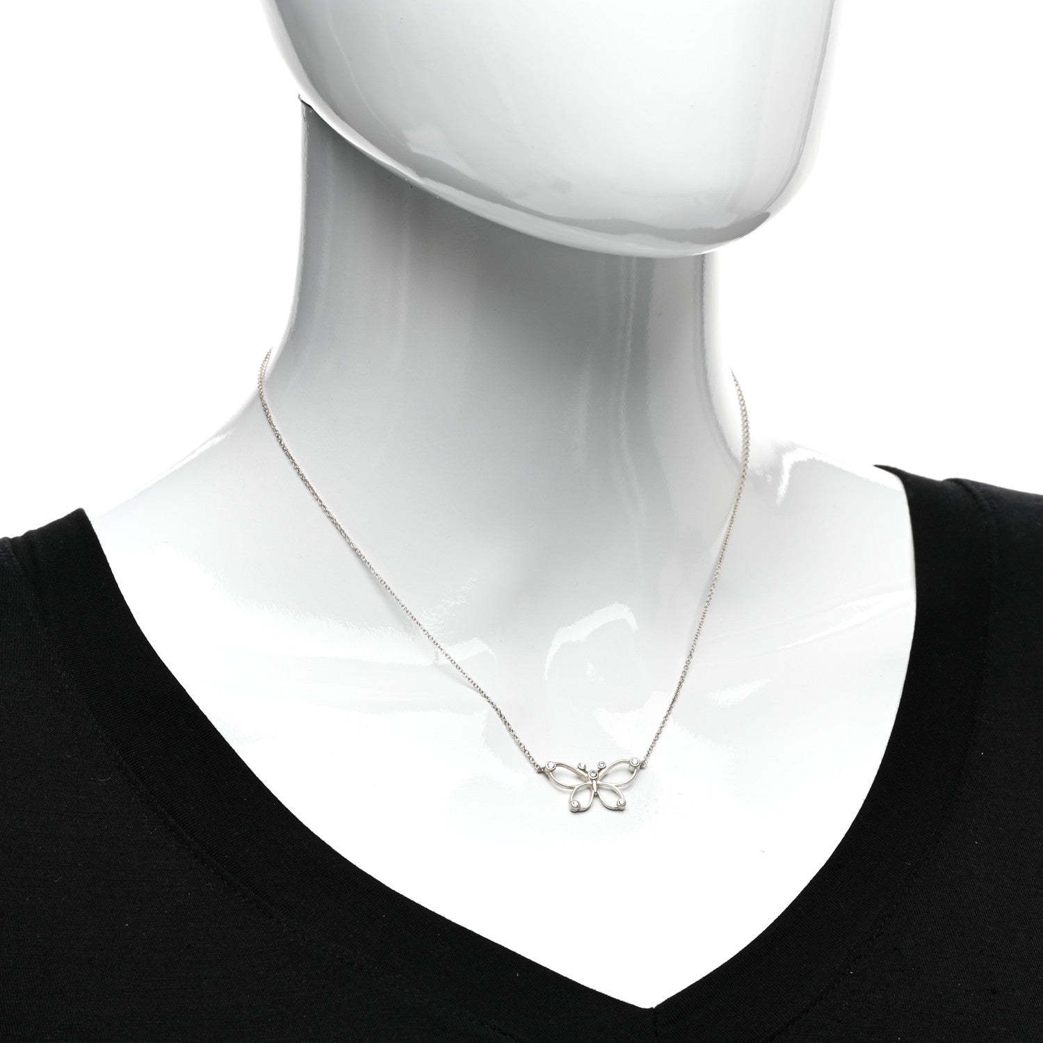 Tiffany Sterling Silver Diamond Butterfly Pendant Necklace 2 of 4