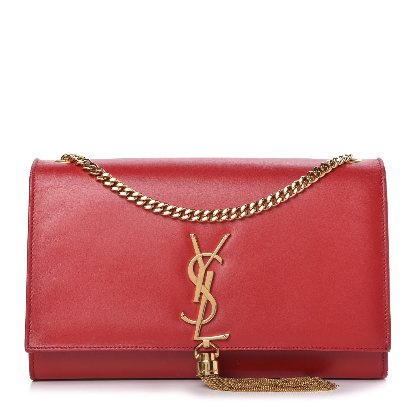 Smooth Calfskin Medium Classic Monogram Kate Tassel Satchel Lipstick Red