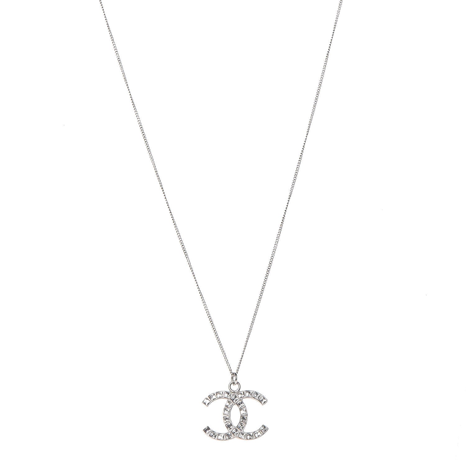 Chanel Baguette Crystal CC Necklace Silver 1 of 5
