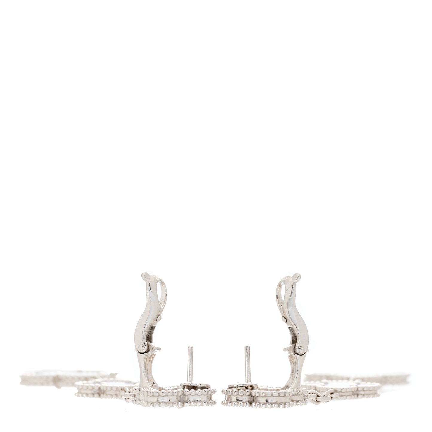 18K White Gold Mother of Pearl Chalcedony 3 Motifs Magic Alhambra Earrings