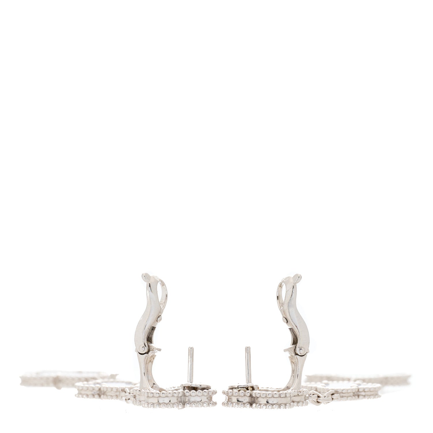 Van Cleef & Arpels 18K White Gold Mother of Pearl Chalcedony 3 Motifs Magic Alhambra Earrings 2 of 4