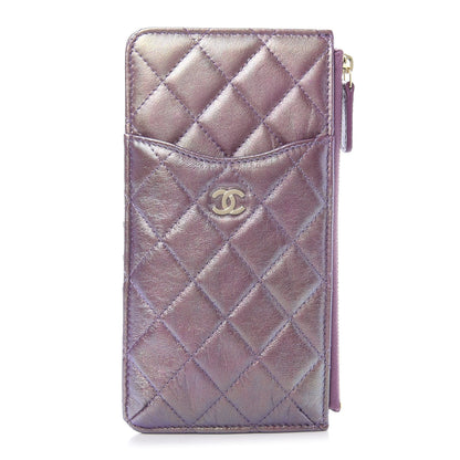 Chanel Metallic Aged Calfskin Quilted Classic Flat Wallet Pouch Purple 1 of 10