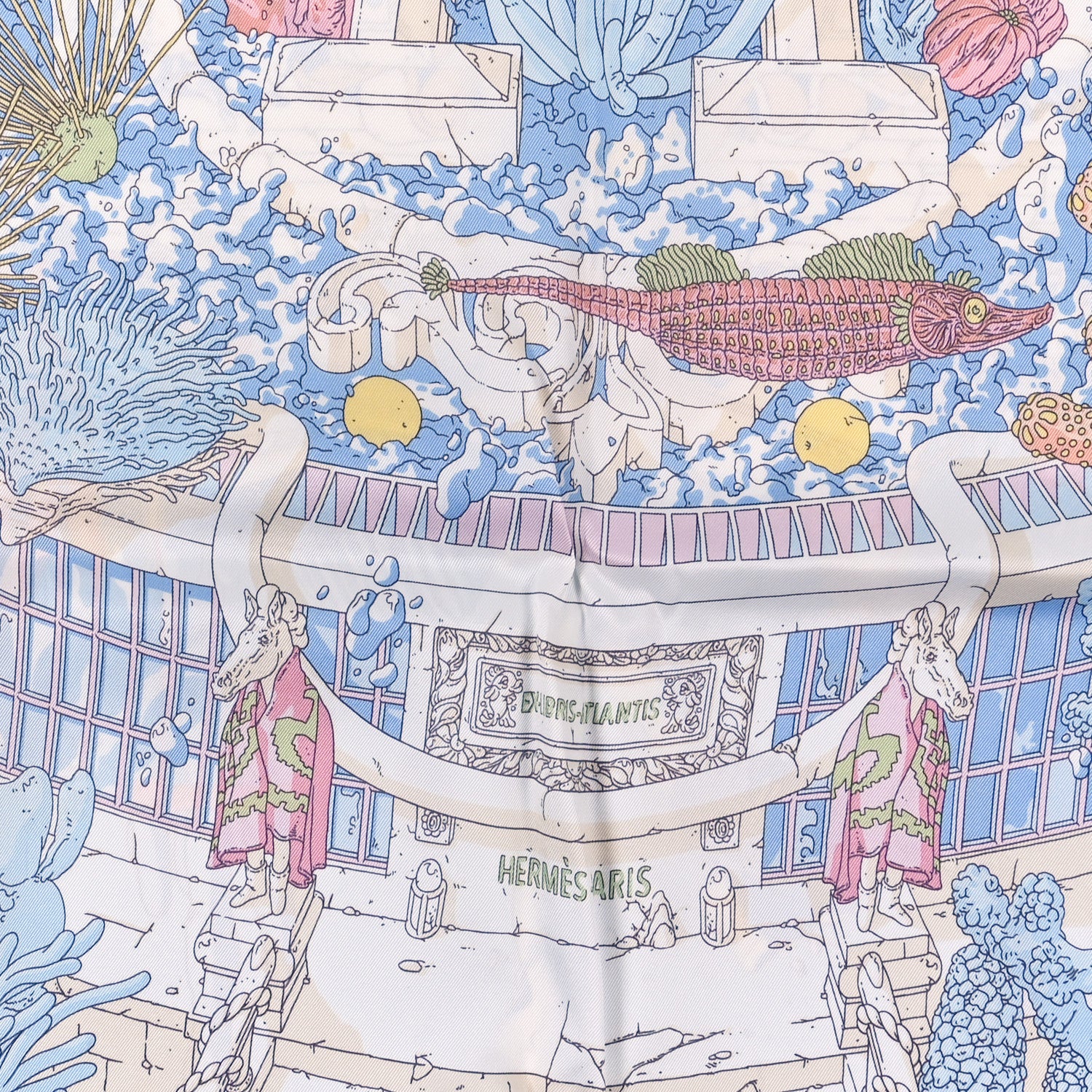 Hermes Vintage Silk Ex Libris Atlantis Scarf 70 Bleu Ciel Rose Jaune 2 of 3
