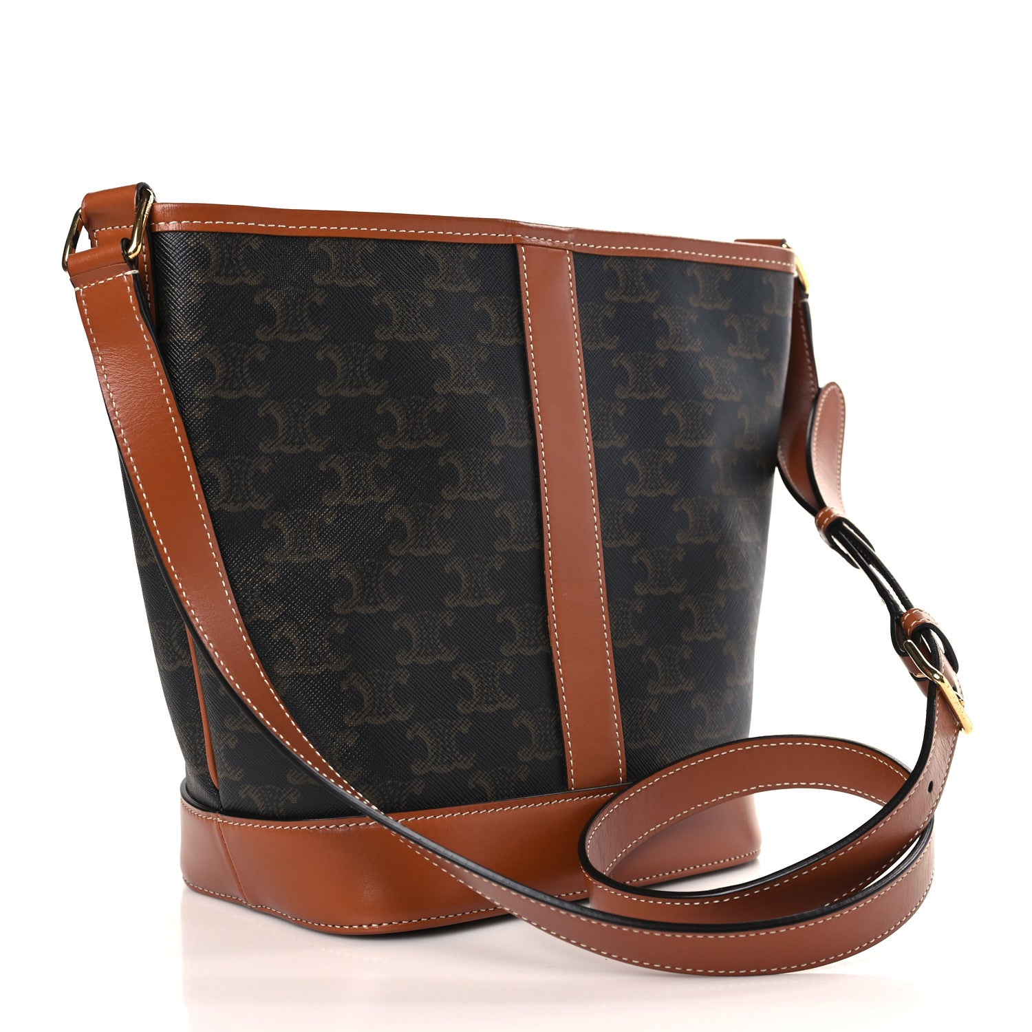 Celine Triomphe Canvas Calfskin Small Bucket Bag Tan 3 of 9