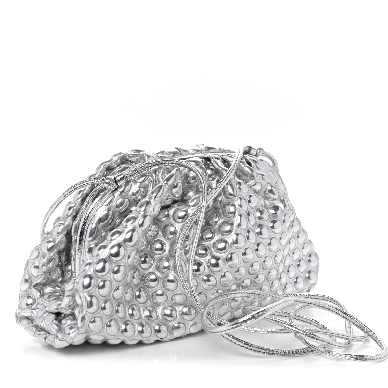 Bottega Veneta Metallic Fabric Bubble Wrap The Mini Pouch Silver 3 of 9