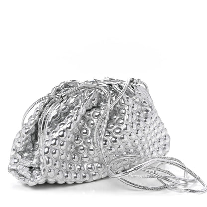 Bottega Veneta Metallic Fabric Bubble Wrap The Mini Pouch Silver 3 of 9