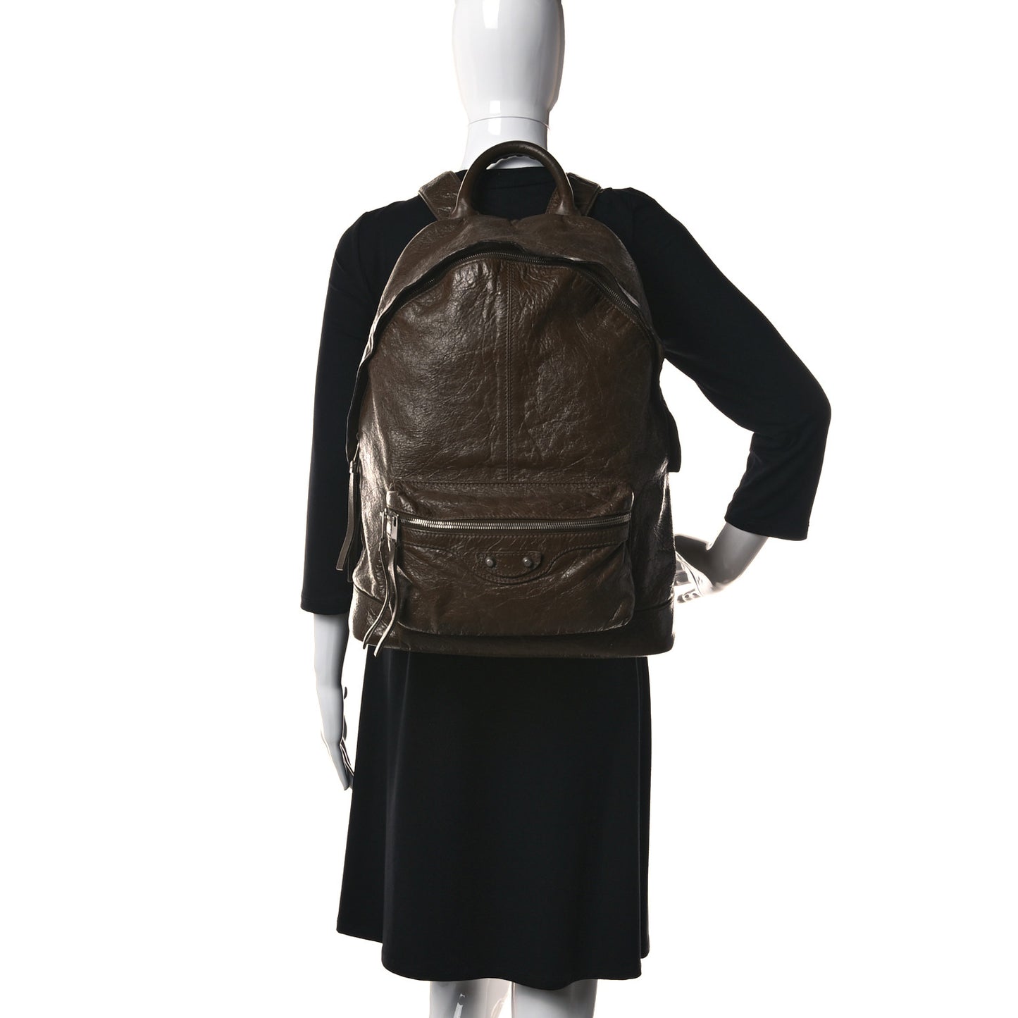Agneau Classic Silver Hardware Backpack Brown