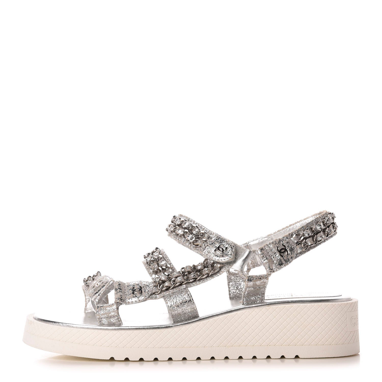 Chanel Metallic Lambskin Chain Platform Sandals 40.5 Silver 1 of 8
