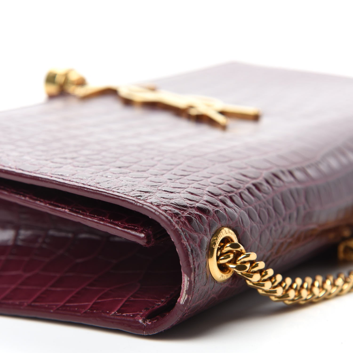 Saint Laurent Calfskin Crocodile Embossed Medium Classic Monogram Kate Tassel Satchel Dark Red 8 of 13