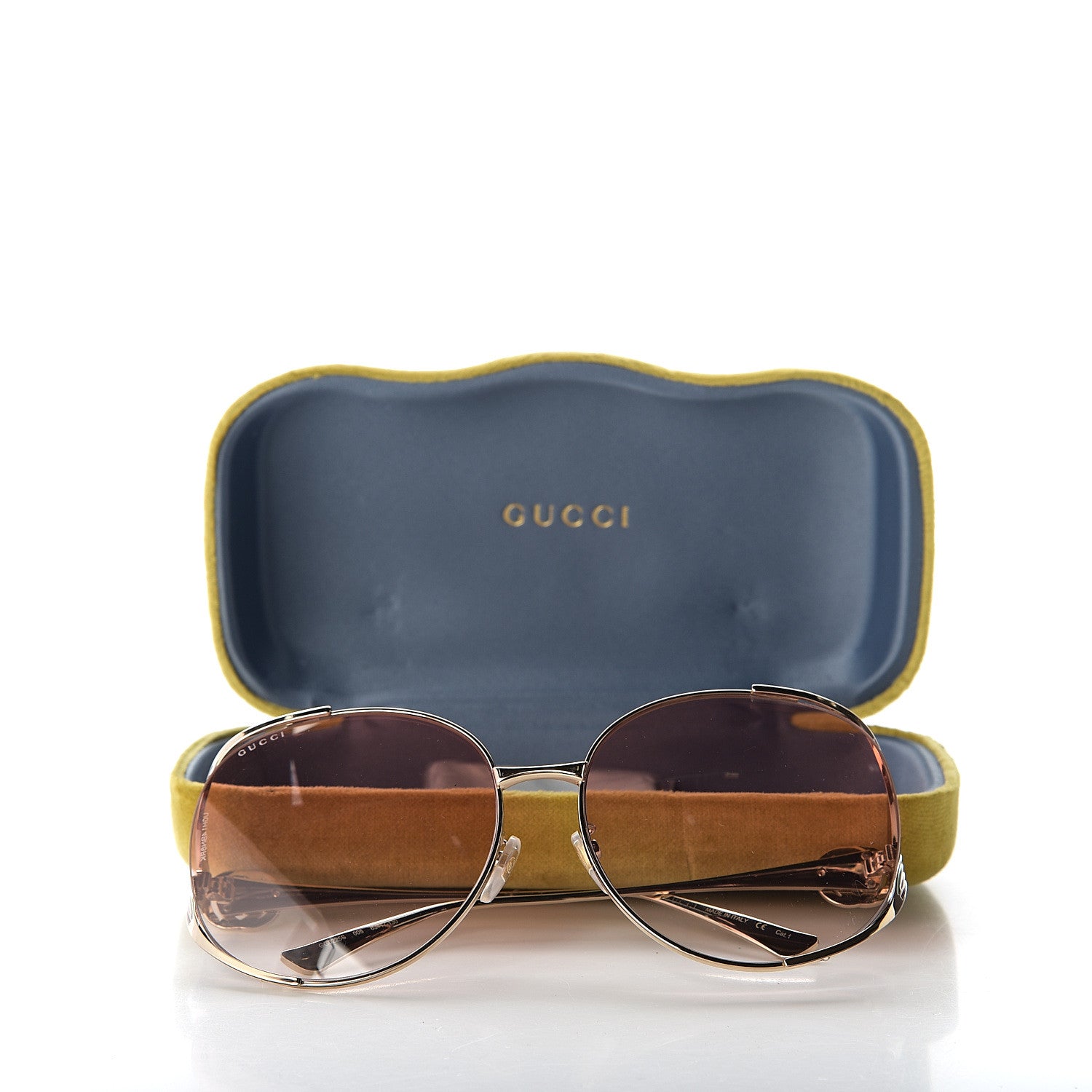 Gucci Metal Oversized Round Frame GG0225S Sunglasses Gold 9 of 9