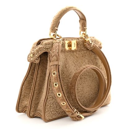 Fendi Curly Shearling Shiny Nappa Small Peekaboo I SEE U Satchel Camel 3 of 9