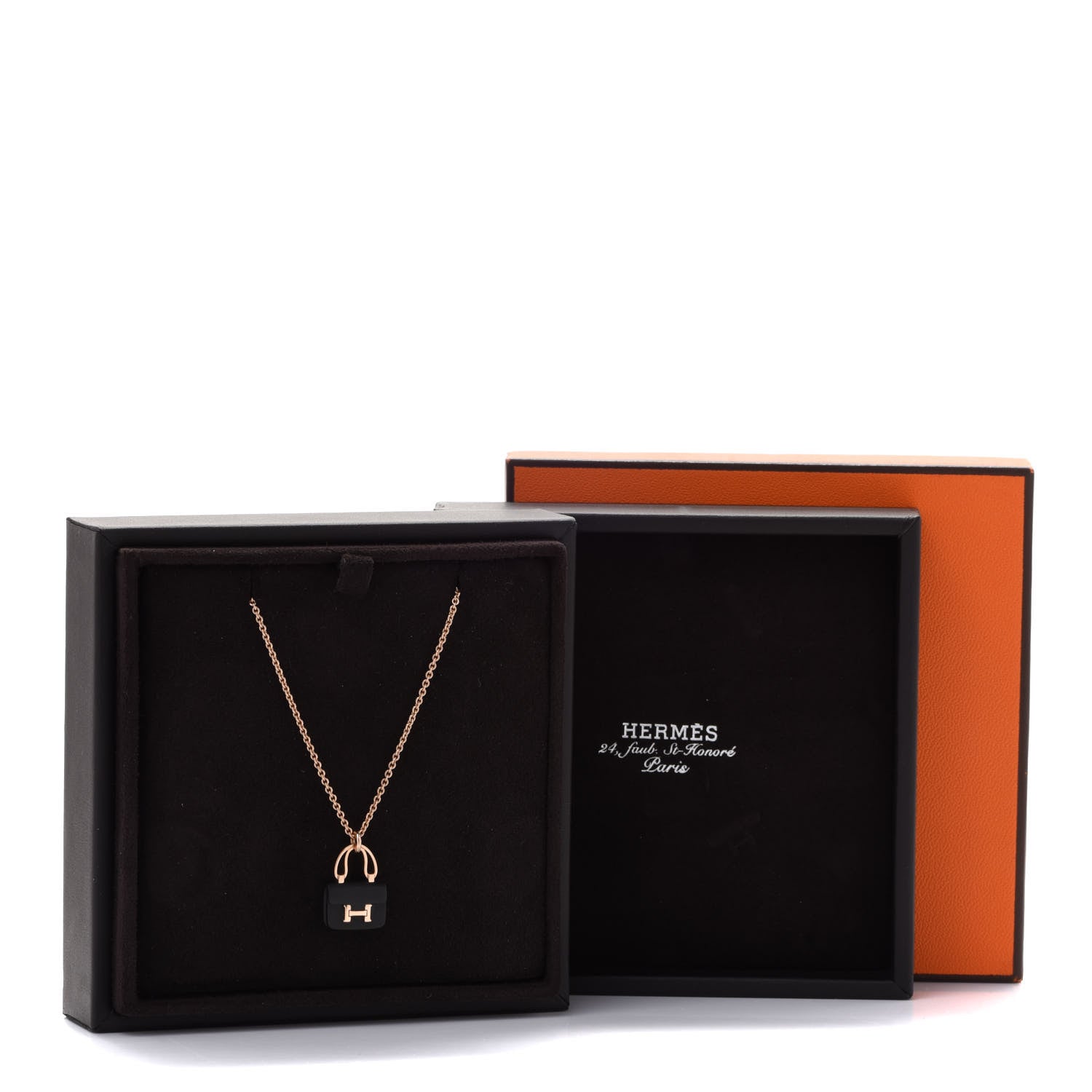 Hermes 18K Rose Gold Black Jade Constance Amulettes Pendant Necklace 7 of 7