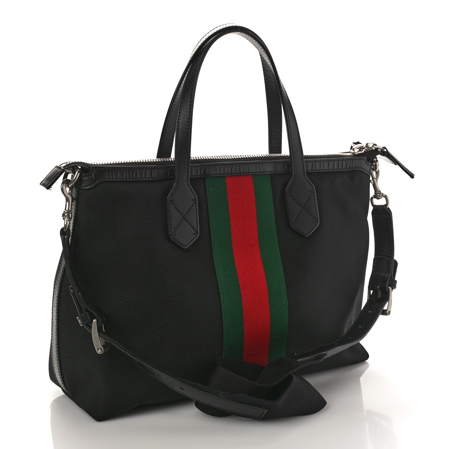 Gucci Nylon Web Top Handle Shoulder Bag Black 2 of 9