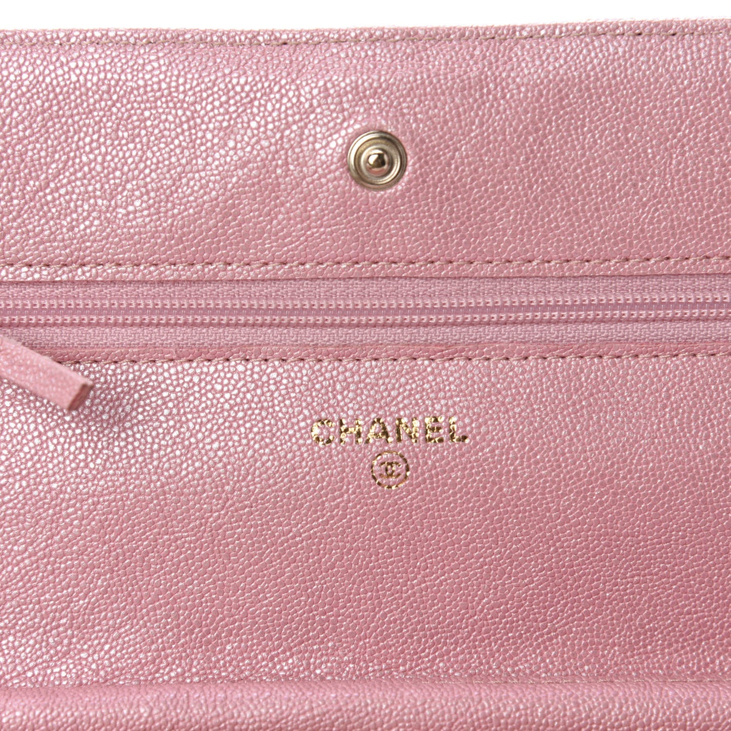 Iridescent Caviar Quilted Wallet on Chain WOC Rose Pink