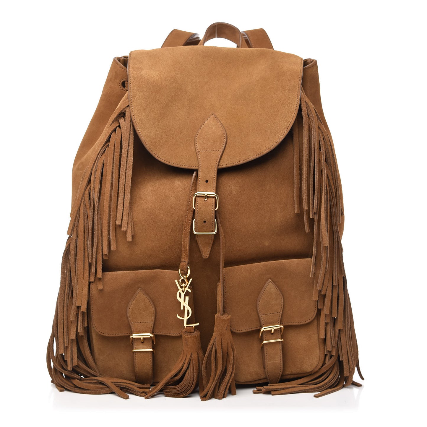 Suede Calfskin Fringe Festival Backpack Light Ocre