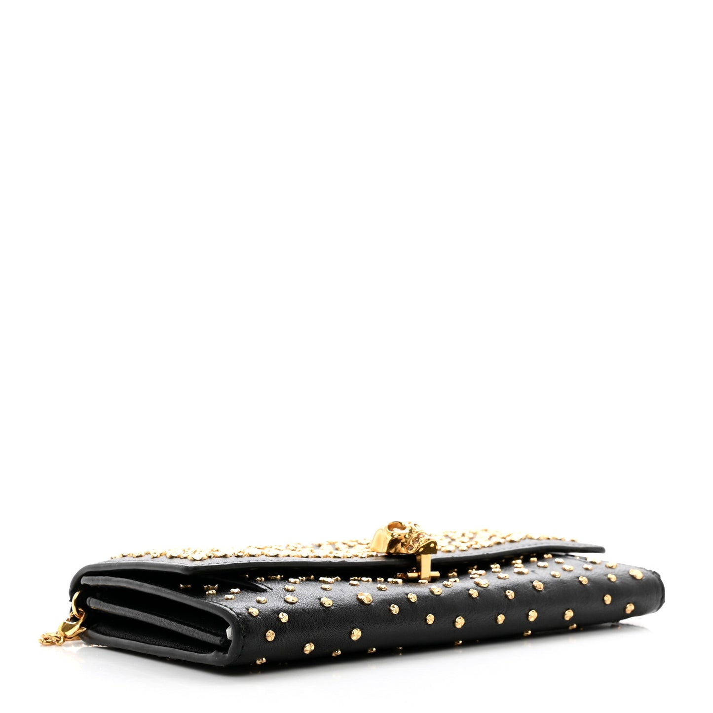 Calfskin Studded Skull Wallet on Chain Black
