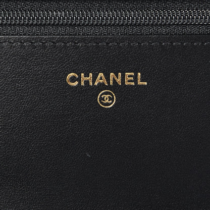 Chanel Calfskin Crocodile Embossed Graffiti 2.55 Cocodile Reissue Wallet On Chain WOC Black Gold 6 of 12