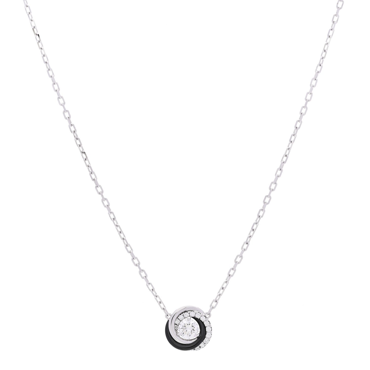 Cartier 18K White Gold Black Ceramic Diamond Small Trinity Pendant Necklace 1 of 6