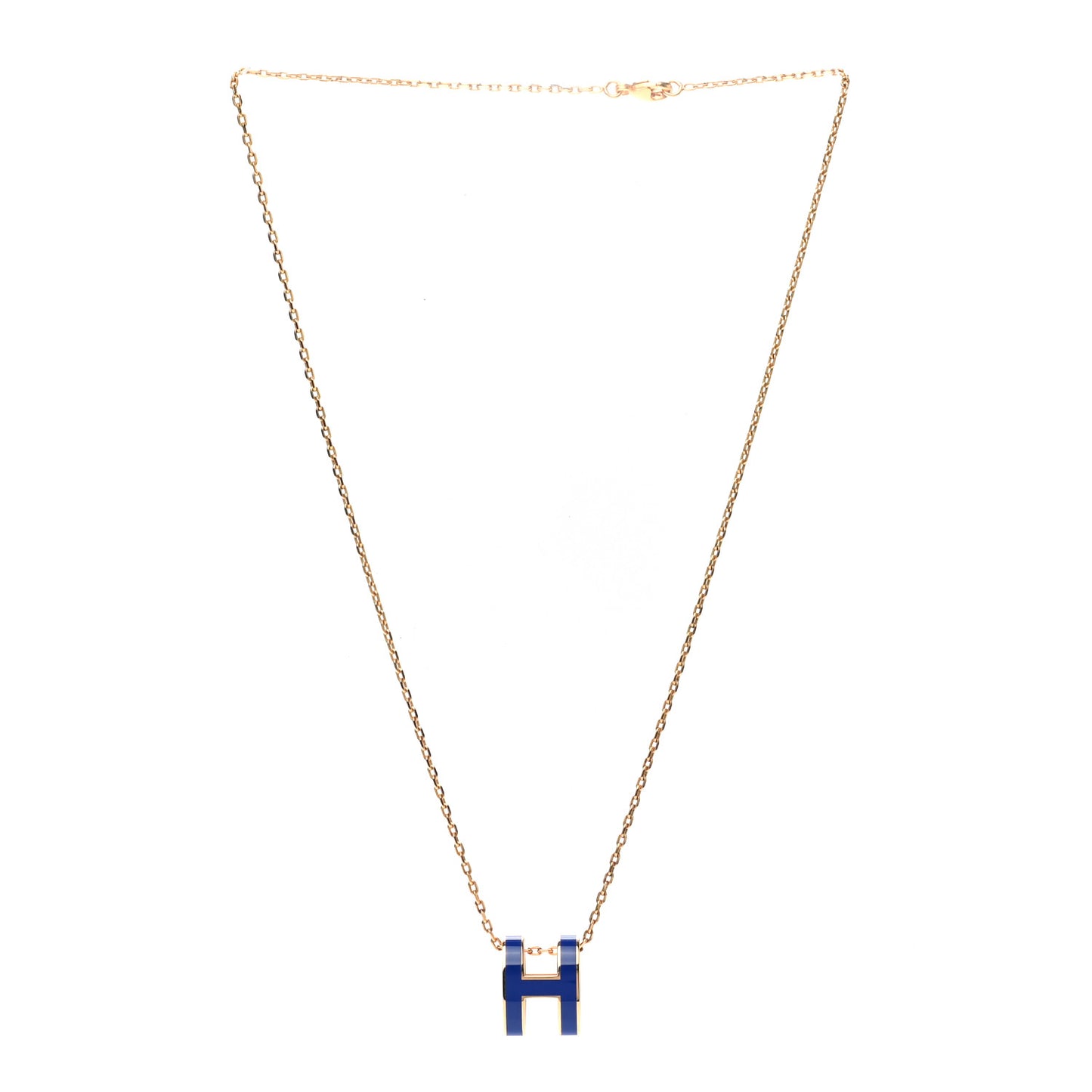 Lacquered Gold Pop H Pendant Necklace Bleu Royal