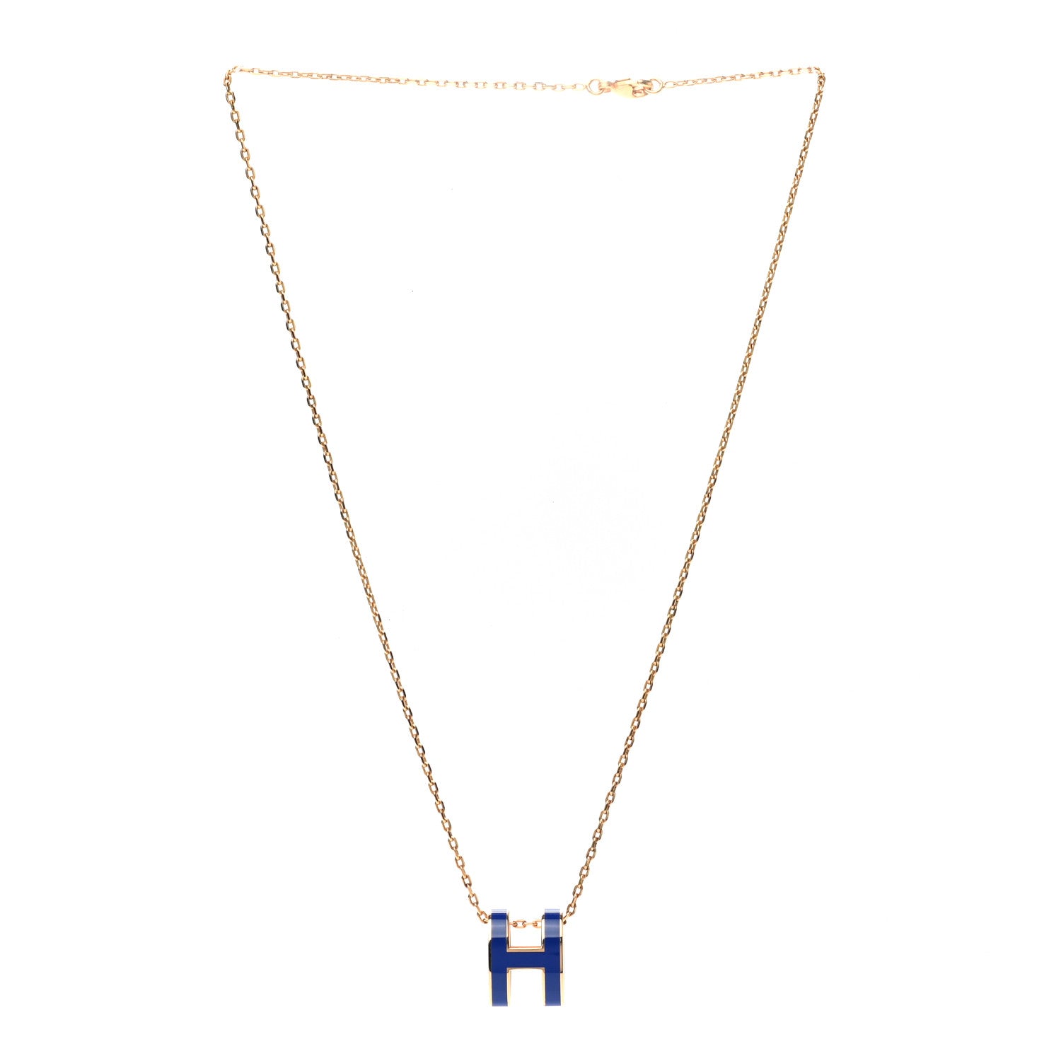 Hermes Lacquered Gold Pop H Pendant Necklace Bleu Royal 3 of 7