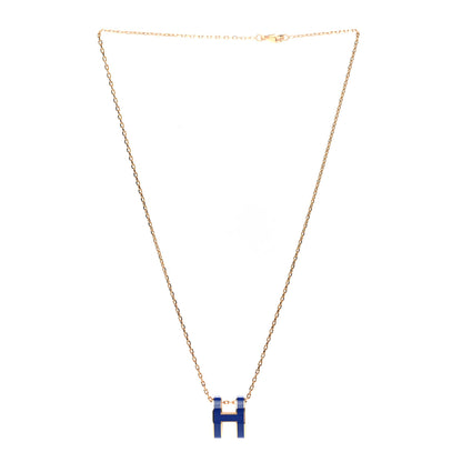 Hermes Lacquered Gold Pop H Pendant Necklace Bleu Royal 3 of 7