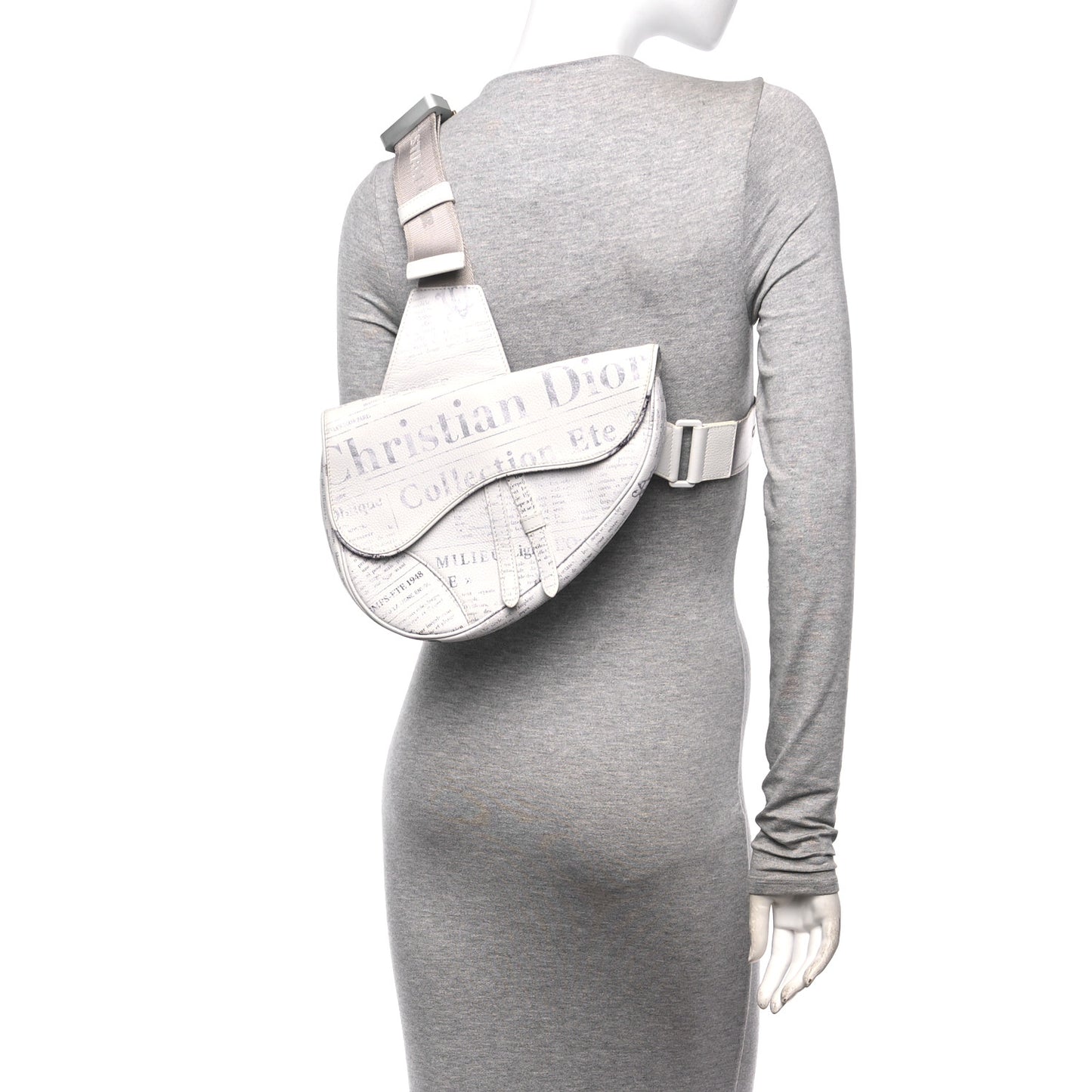 X DANIEL ARSHAM Grained Calfskin Newspaper Print Saddle Bag White