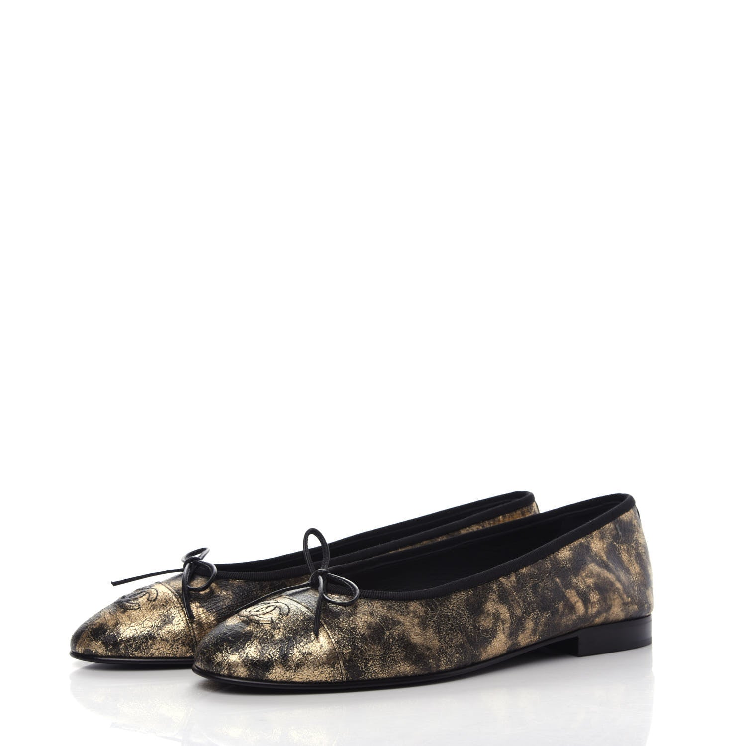 Chanel Laminated Goatskin Cap Toe CC Ballerina Flats 40 Gold 3 of 8