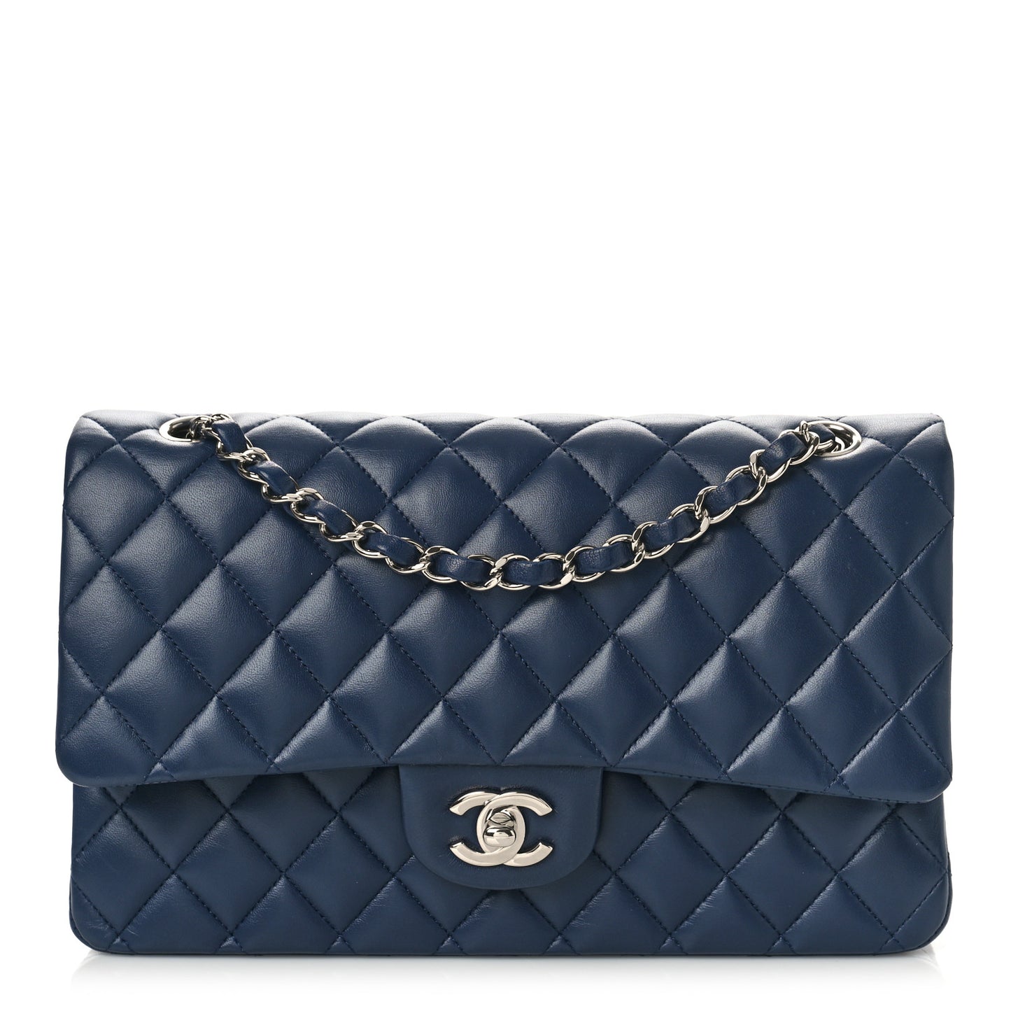 Lambskin Quilted Medium Double Flap Navy
